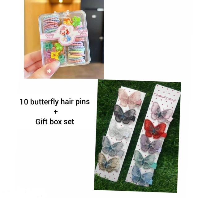 ABS Plastic 10 Pcs Butterfly Hair Pins with Hair Accessories Gift Box Set for Women (Multicolor, Set of 2)