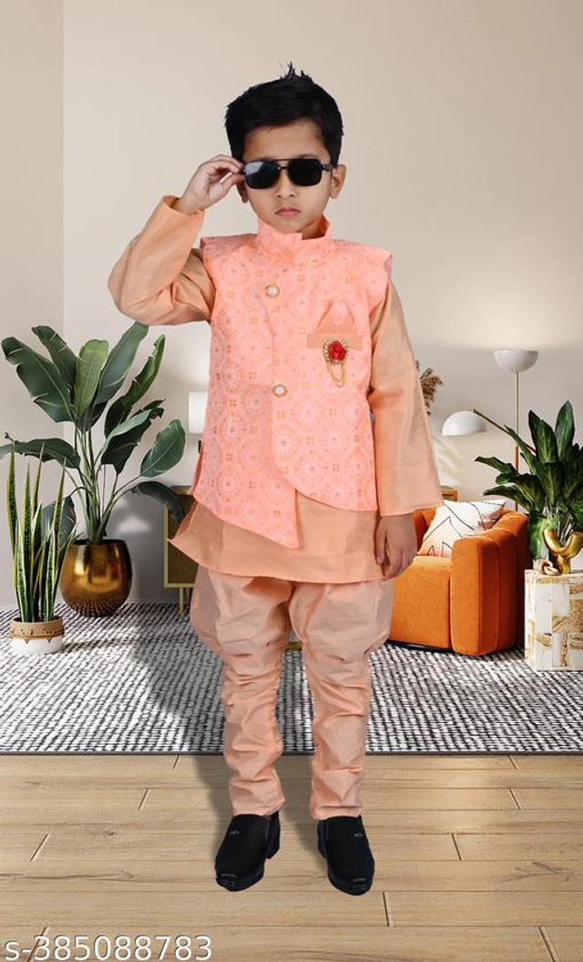 Cotton Blend Sherwani for Boys (Peach, 6-9 Months)