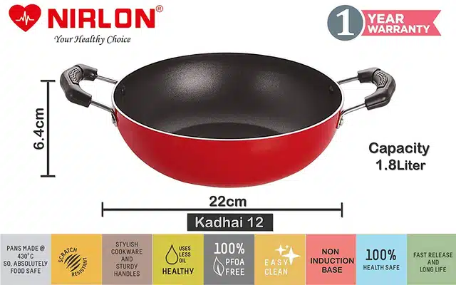 Aluminium Nonstick Cookwear Set with Glass Lid (Red, Set of 4)