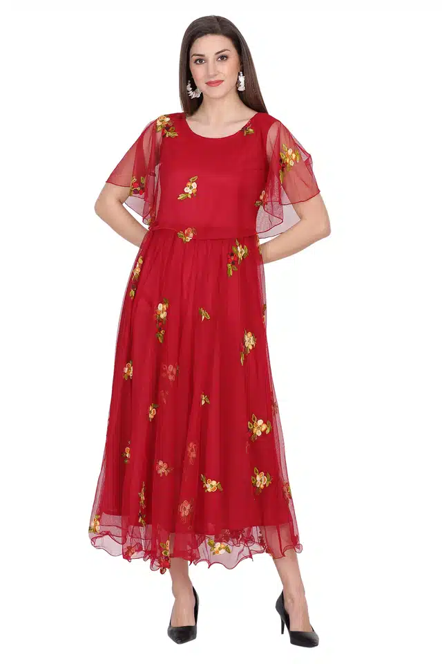 Women's Maxi Dress (Red, XXL) (OD-325)