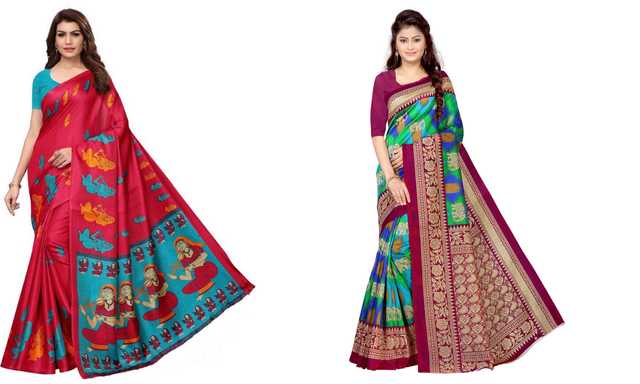 Trendy Art Silk Saree With Blouse Piece For Women (Pack Of 2) (Multicolor, 6.3 m) (M-4012)