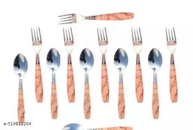 Stainless Steel Spoons (6 Pcs) with 6 Pcs Forks (Multicolor, Set of 2)