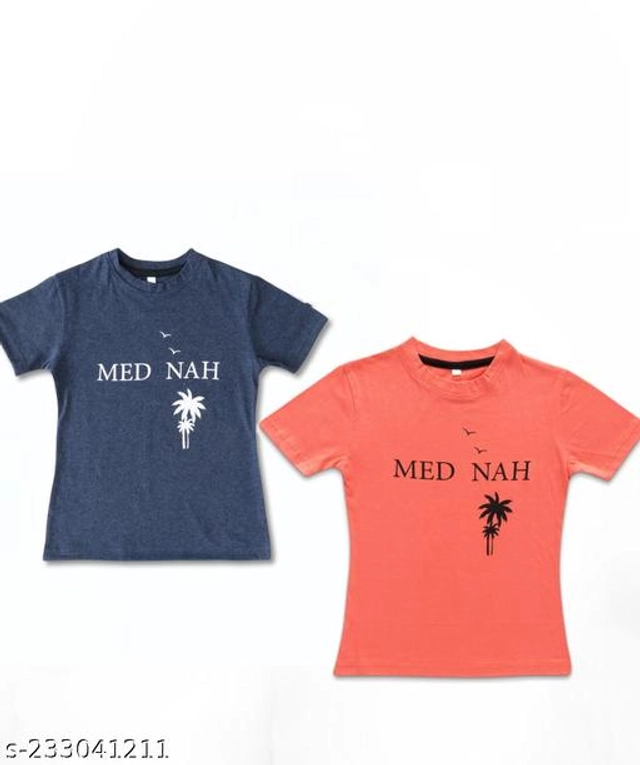 Cotton Blend Round Neck T-Shirt for Girls (Navy Blue & Peach, 1-2 Years) (Pack of 2)