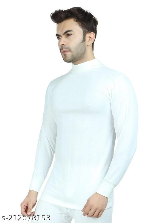 Cotton Blend Thermal Topwear for Men (White, M)