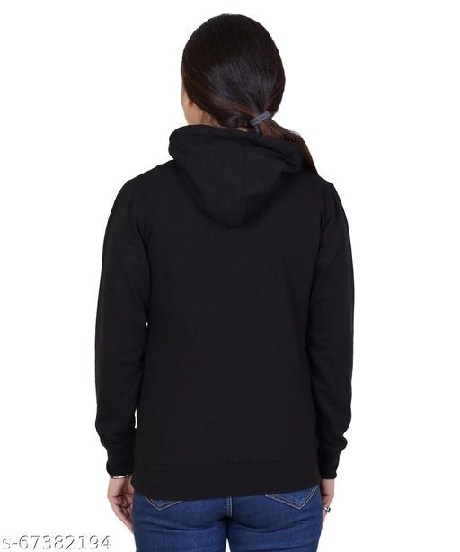 Cotton Blend Printed Hoodie for Women (Black, M)