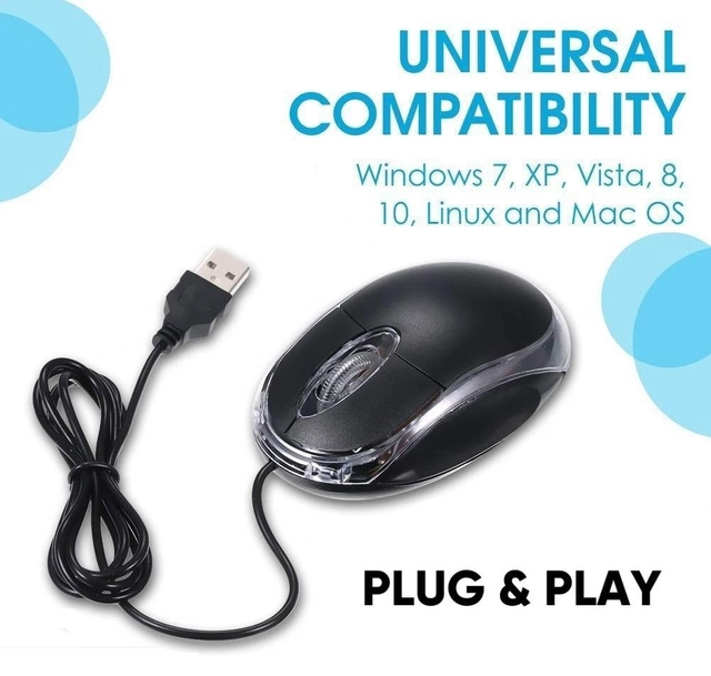 Wired Optical Mouse for Computer (Black)