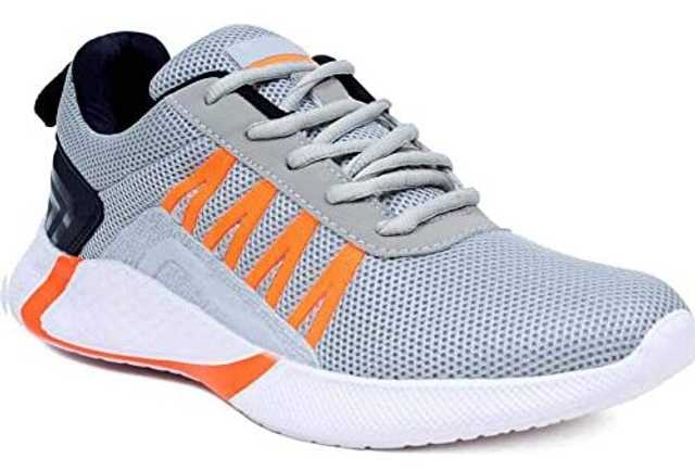 Ligera Men's Stylish Sports Shoes (Grey & Orange, 7) (L-37)