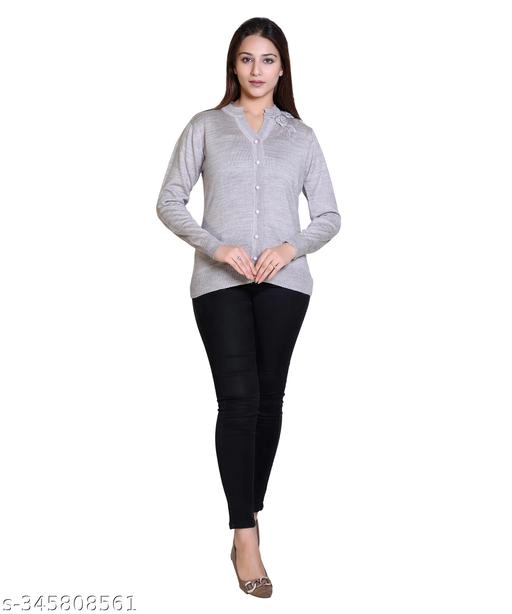 Acrylic Solid Sweater for Women (Grey, M)