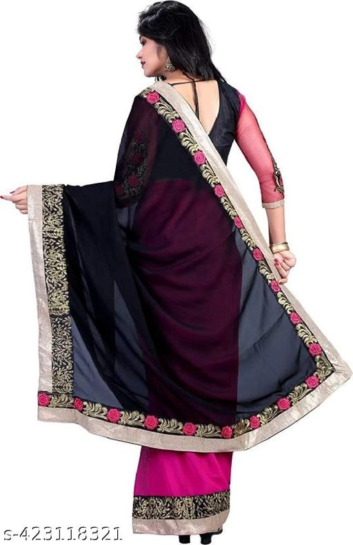 Chiffon Zari Woven Saree for Women (Black & Pink, 6.3 m)