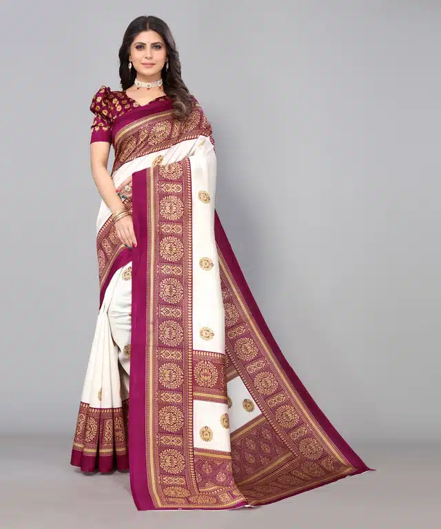 Saree with Unstitched Blouse for Women (Purple, 5.95 m)