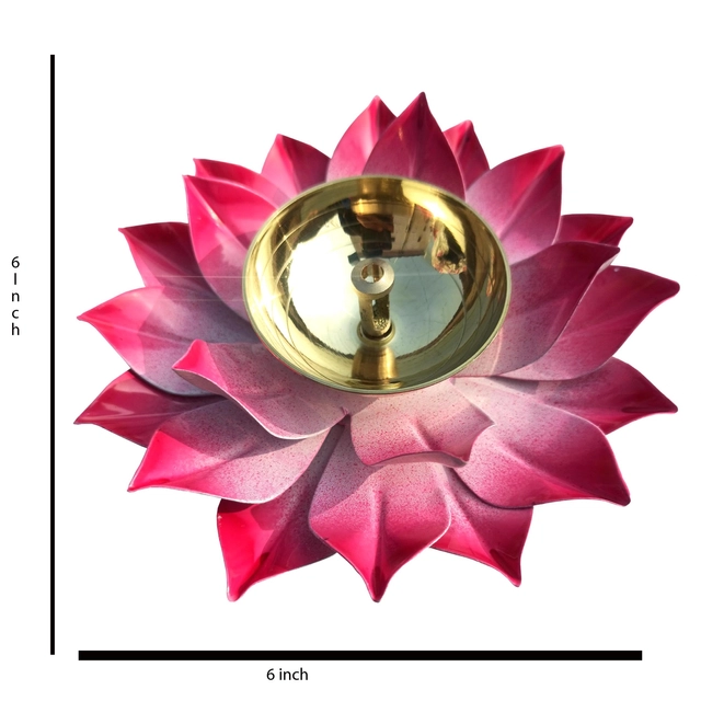 Brass Kamal Patta Akhand Diya for Pooja (Gold, 6 inches)