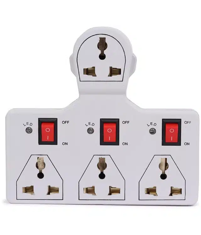 Multi Plug Extension Board with LED Indicator (White, 6 A)