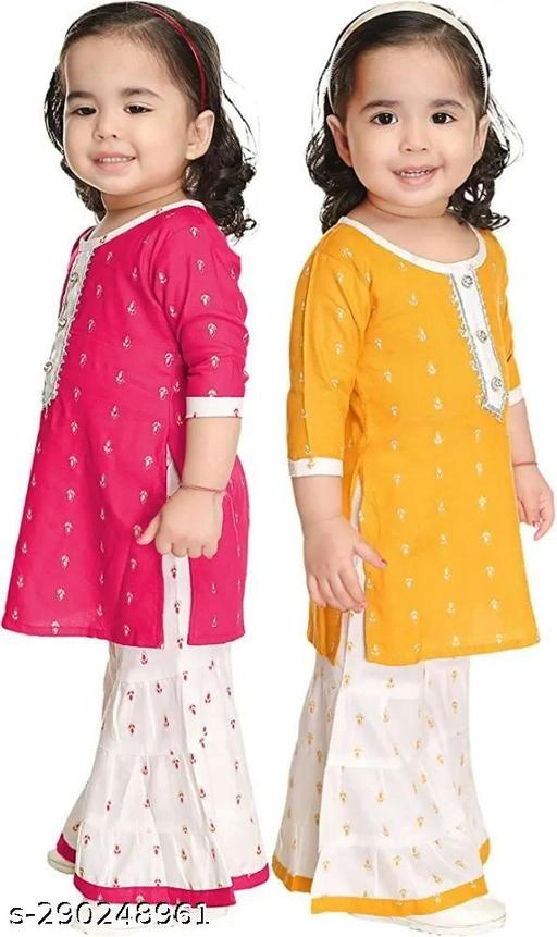 Rayon Kurta Set for Girls (Multicolor, 0-3 Months) (Pack of 2)