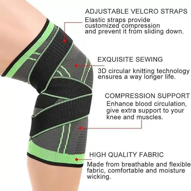 Cotton Elastic Knee Support Sleeve for Men & Women (Green & Black)