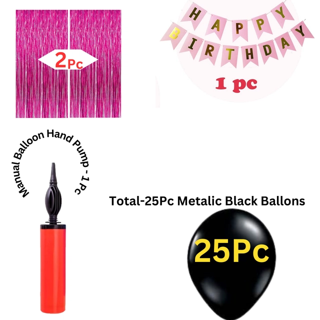 Happy Birthday Banner with 25 Pcs Balloons & Air Pump (Multicolor, Set of 1)