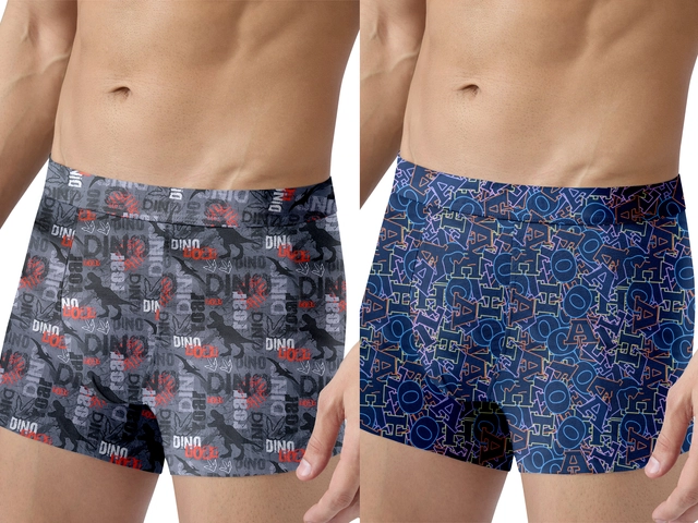 Nylon Printed Trunks for Men (Multicolor, S) (Pack of 2)