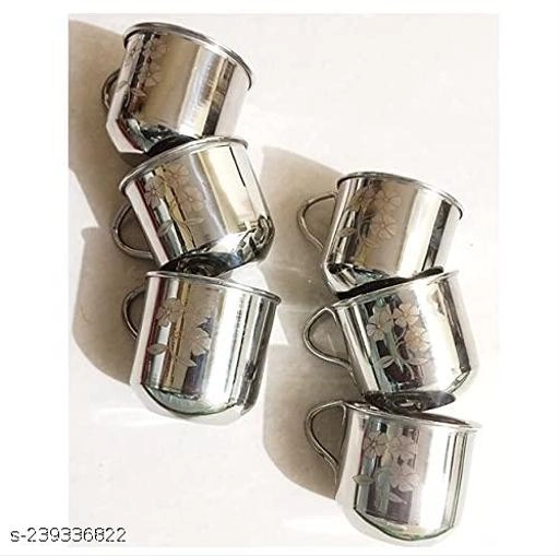 Stainless Steel Tea Cups (Silver, 140 ml) (Pack of 6)