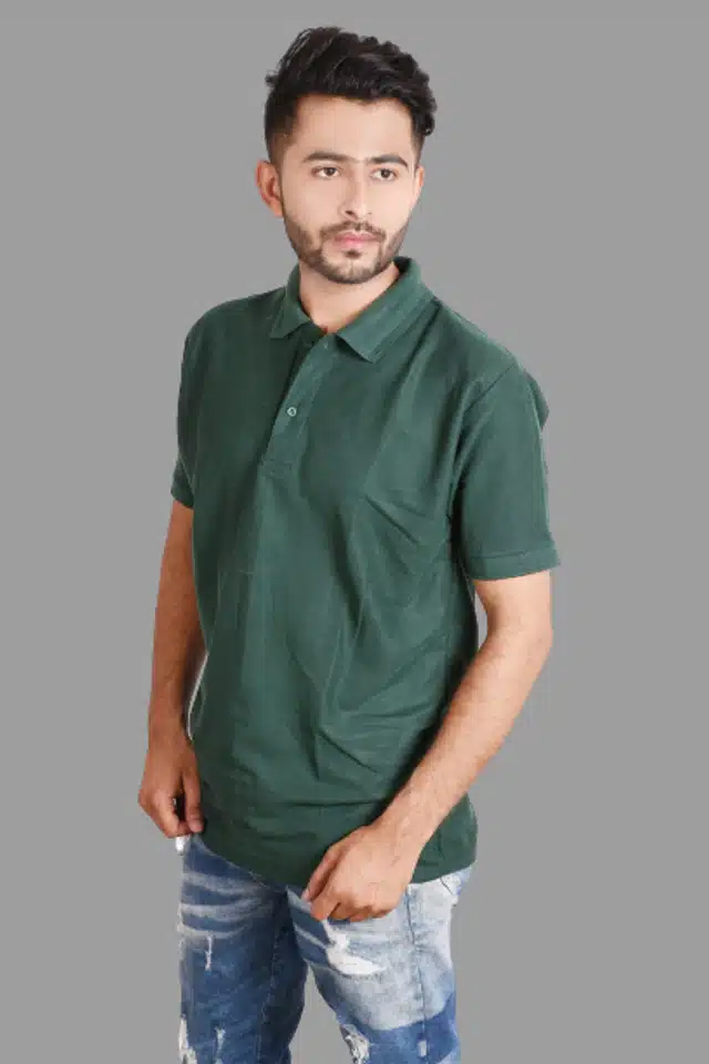 Men's Polo Neck T-Shirt (Green, XL)