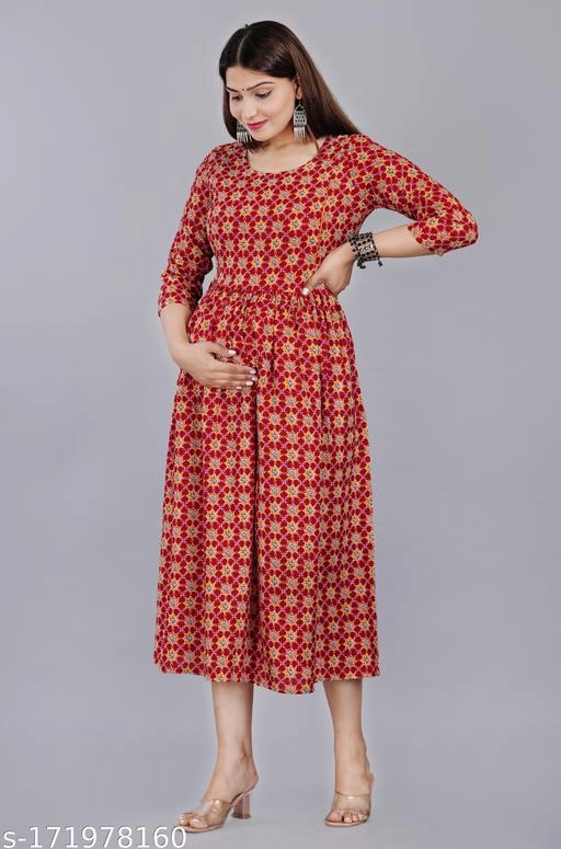 Rayon Printed Maternity Kurti for Women (Multicolor, XL)