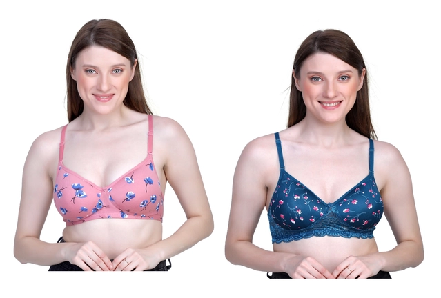 Cotton Blend Printed Padded Bra for Women (Multicolor, 30)