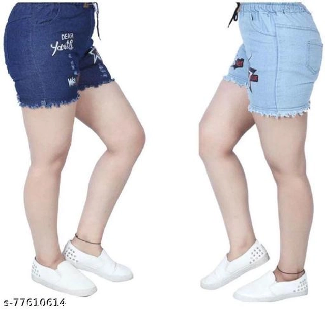 Denim Shorts for Women (Blue, 26) (Pack of 2)