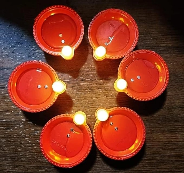 Plastic Traditional Water Sensor LED Diya for Diwali (Brown, Pack of 6)