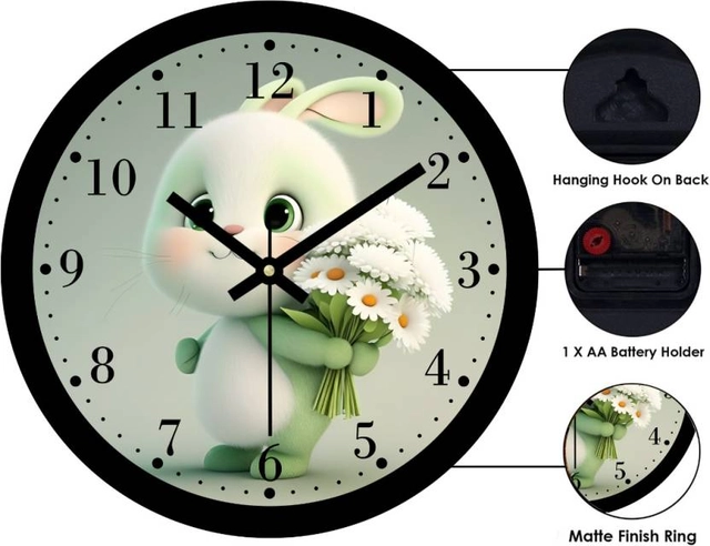 CAPIO Cute Rabbit Analog Wall Clock (Plastic, 25x25 cm)