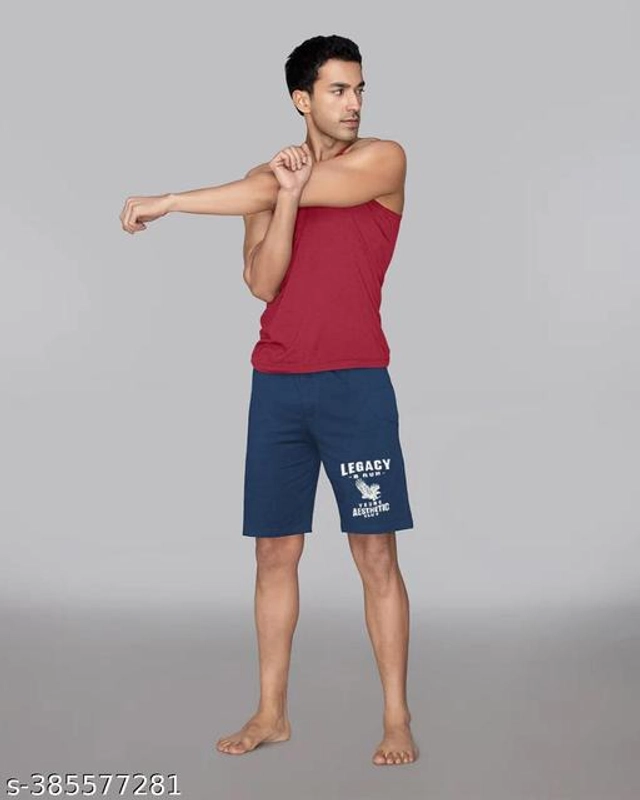 Cotton Blend Shorts for Men (Navy Blue, M)