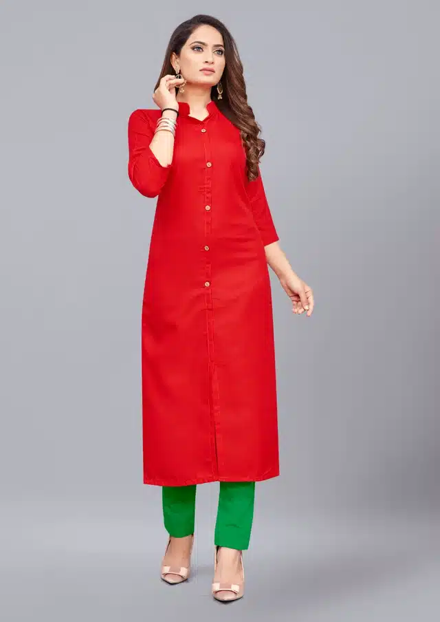 Cotton Kurti for Women (Red, L)