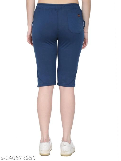 Cotton Blend Capris for Women (Blue, 30)