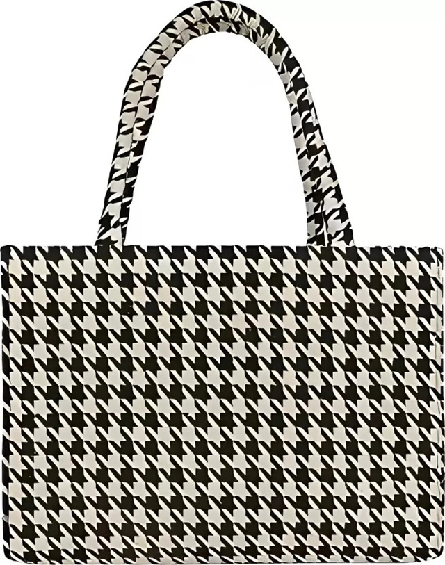 Jute Solid Handbag for Women (Black & White)