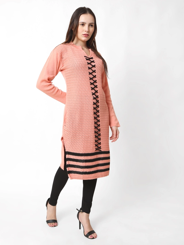 Woolen Solid Kurti for Women (Peach, Free Size)