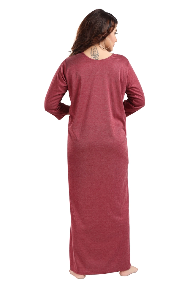 Hosiery Printed Nightdress for Women (Maroon, M)