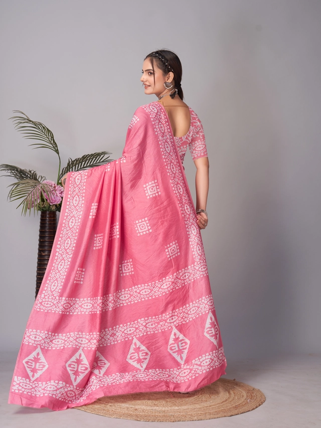 Chanderi Cotton Printed Sarees for Women (Pink, 6.3 m)