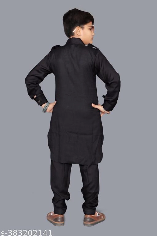 Cotton Kurta Sets for Boys (2-3 Years, Black)