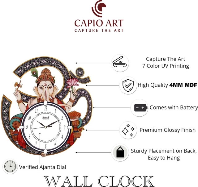 AJANTA Analog Multicolor OM Ganesha With Glass Wall Clock (38.4x34.4 cm) (Pack Of 1)