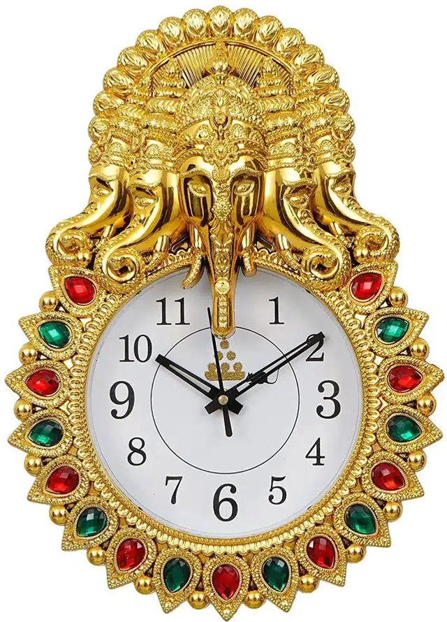 Decorative Ganesha Wall Clock (Gold, 28 Cm)