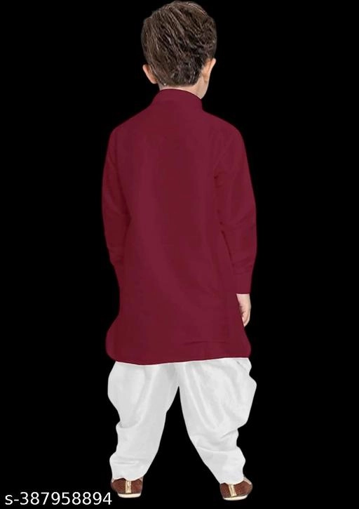 Cotton Checked Kurta with Pyjama for Boys (2-3 Years, Maroon & White)