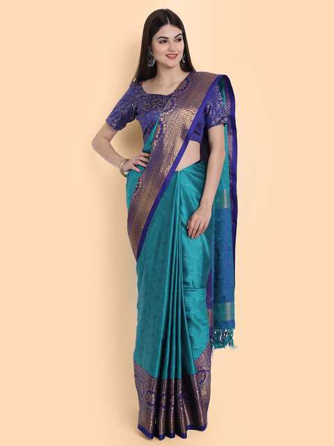 Awesome Cotton Silk Saree With Blouse Piece for Women (Firozi) (A-471)