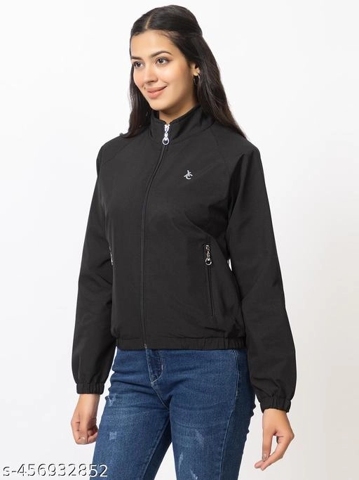 Cotton Blend Full Sleeves Jacket for Women (Black, L)