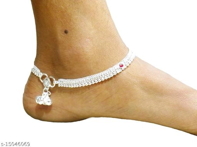 Copper Silver Plating Anklets for Women (Silver, Set of 1)