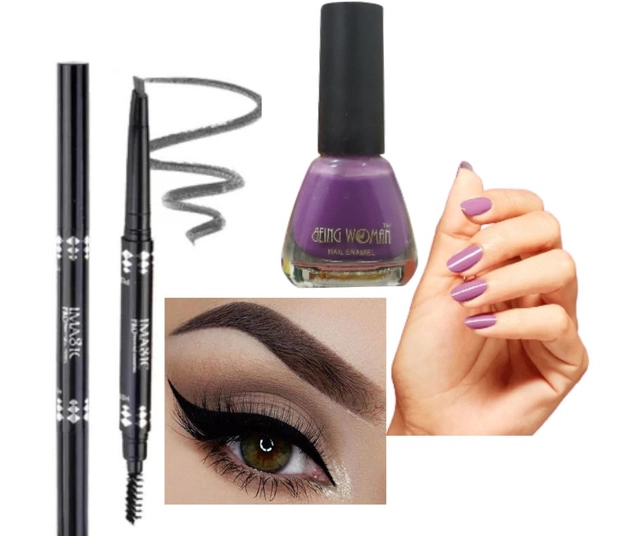 Nail Polish with Pencil Eyeliner (Purple & Black, Set of 2)