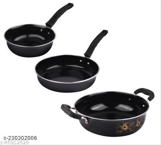 Combo of Sauce Pan, Tadka Pan, Fry Pan, Tawa & Kadai (Black, Set of 5)