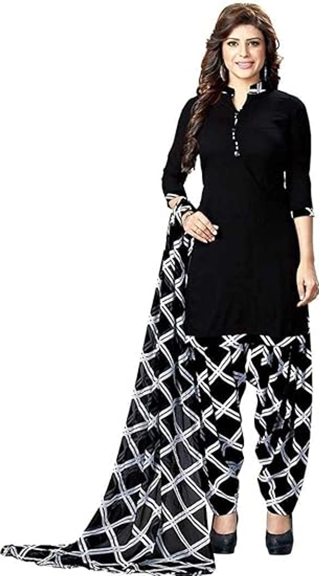 Crepe Printed Dress Material for Women & Girls (Black & White)