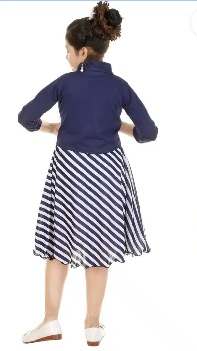 Striped Dress for Girls (Blue, 6-7 Years)