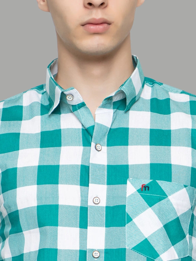 Full Sleeves Checkered Shirt for Men (Sea Green, M)