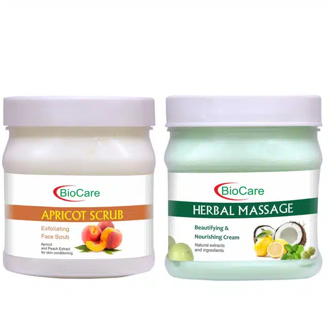 Biocare Apricot Scrub (500 ml) with Herbal Massage Cream (500 ml) (Combo of 2) (A-526)