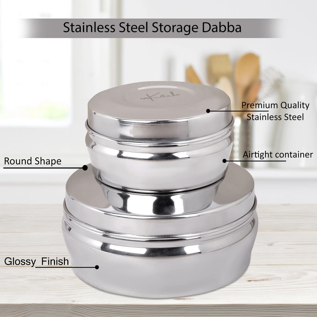 Inkitch Stainless Steel Storage Container with Lid for Kitchen (Silver, Set of 2)