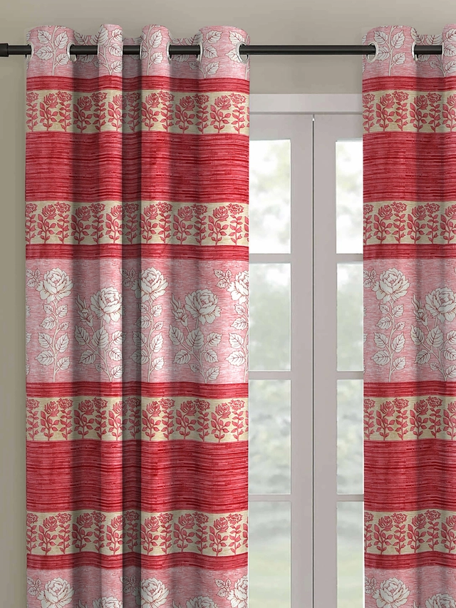 Polyester Curtain for Window (Red, 5x4 Feet) (Pack of 2)