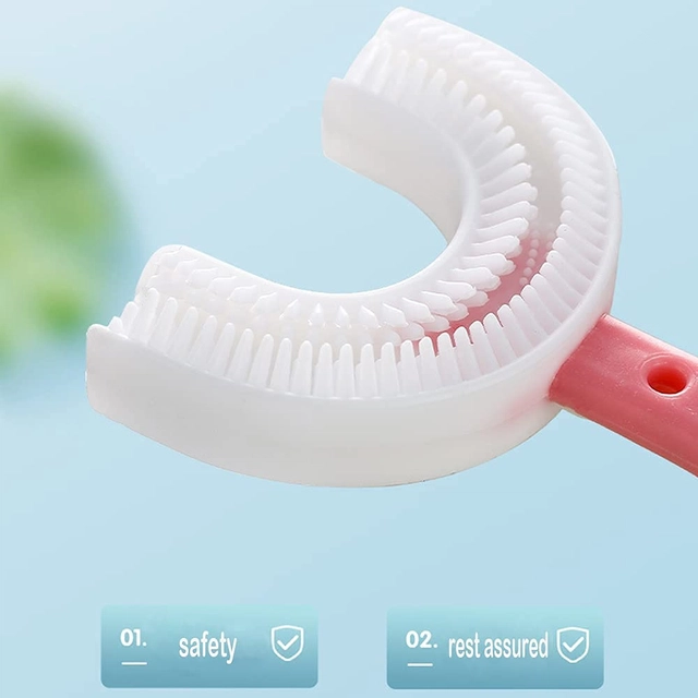 Silicone U Shaped Baby Tooth Brush with 360 Degree Soft Bristles (Multicolor, Pack of 2)